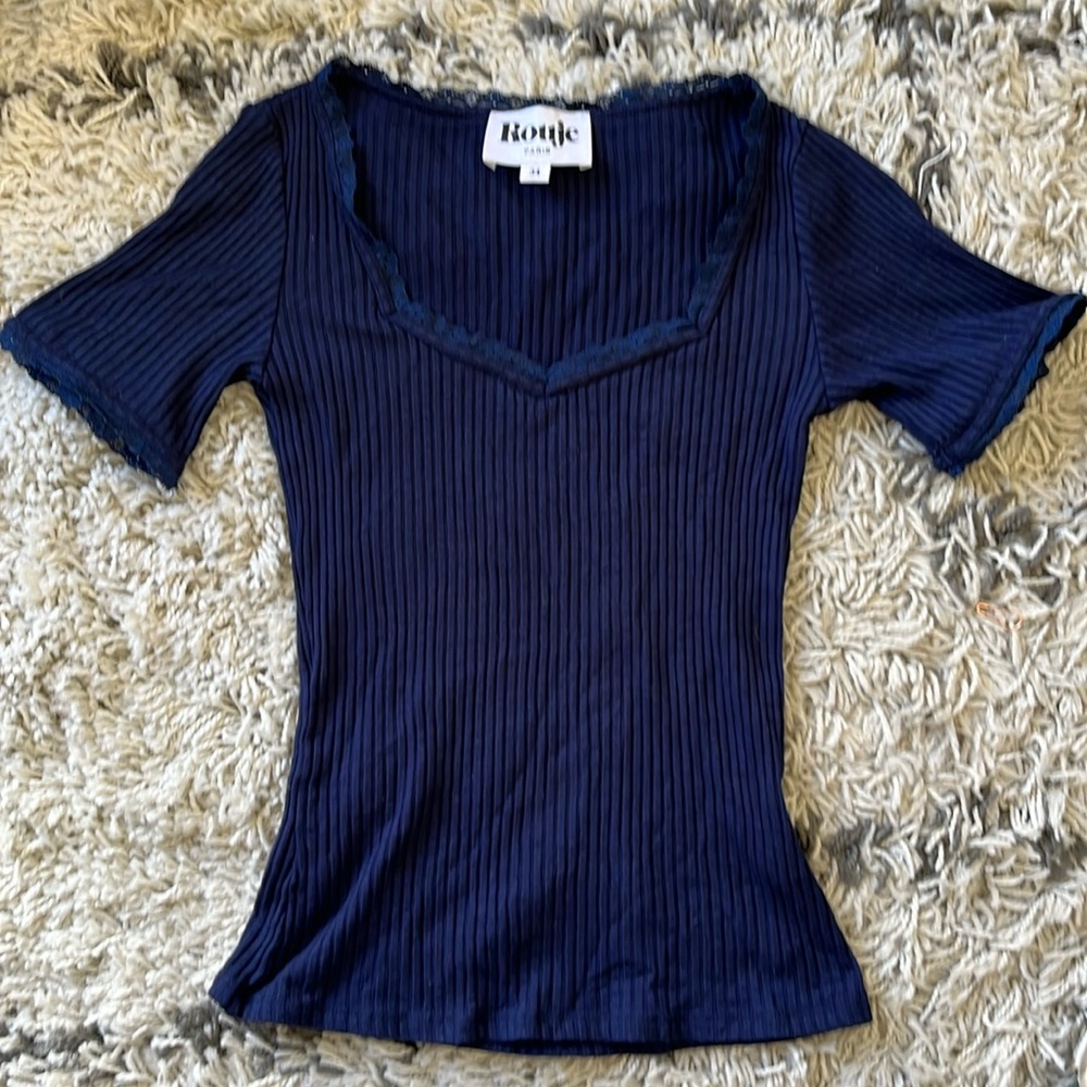 NWOT Rouje Paris size 34 XS navy blue jersey top